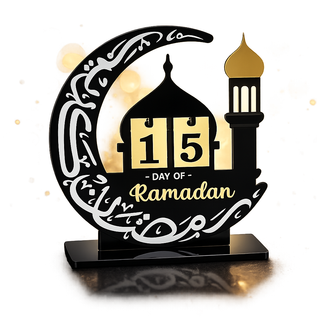 Calendrier Compte à Rebours Ramadan – Décoration Élégante en Forme de Croissant et Mosquée