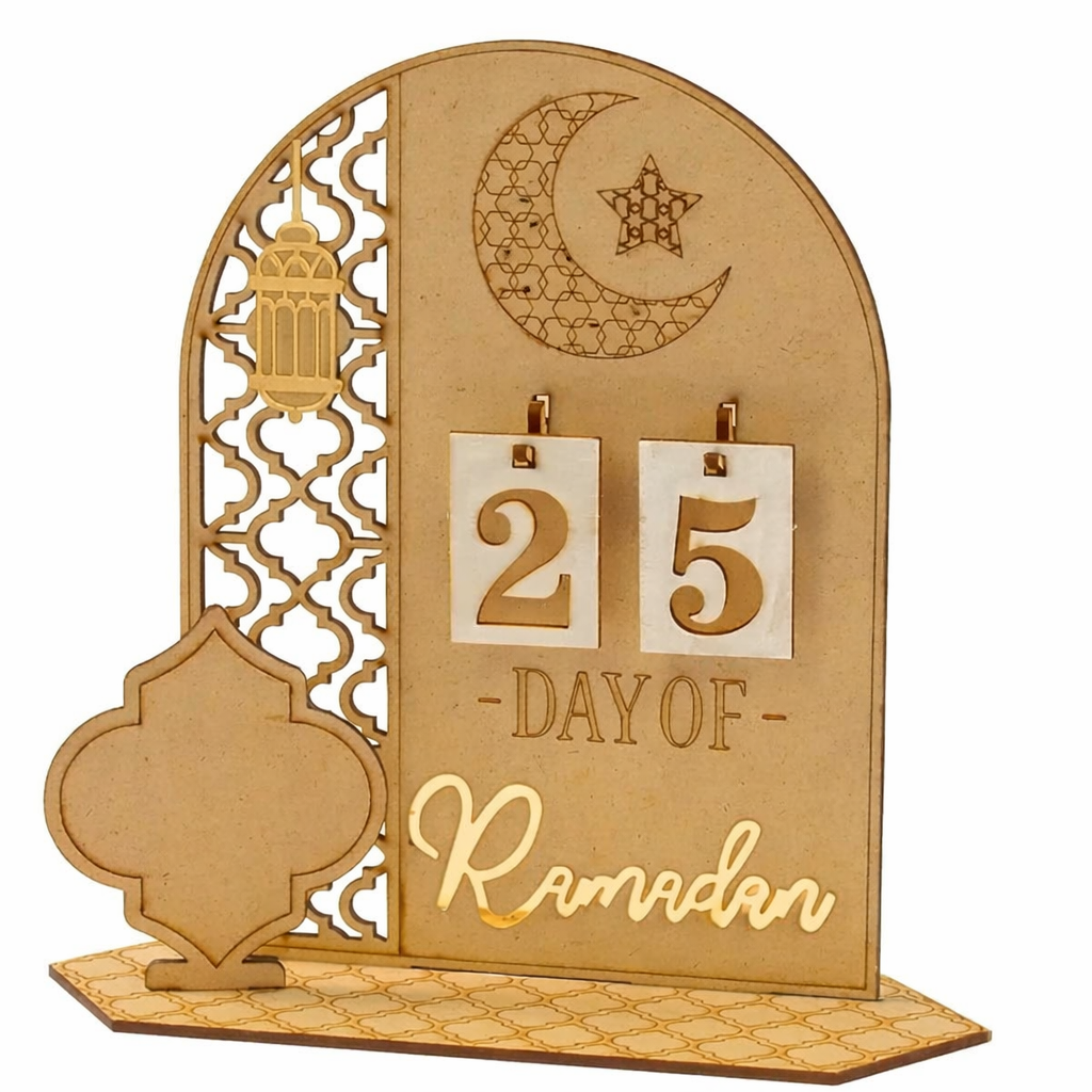 Calendrier Compte à Rebours Ramadan en Bois – Décoration Islamique Élégante et Naturelle